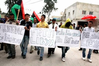 Palestinians in Bil'in, West Bank protest in support of Libyan revolution